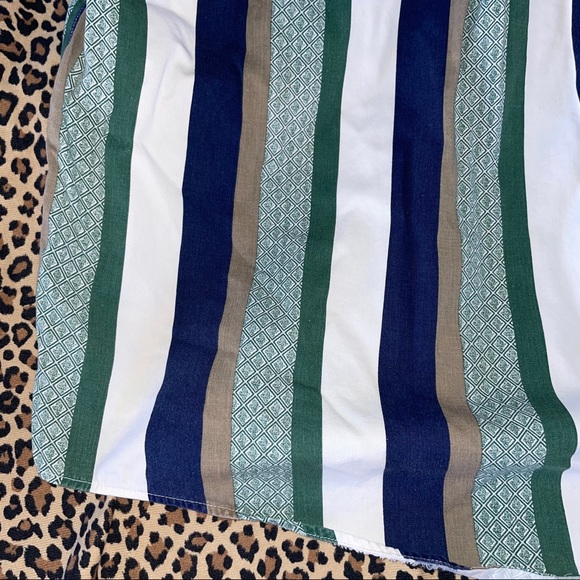 Vintage Trader Bay XL Striped Short Sleeved Collared Button Down Top Green Blue - Picture 7 of 9